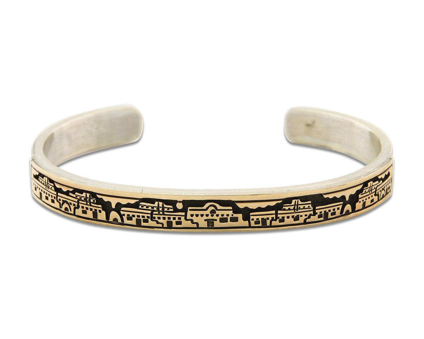 Navajo Bracelet 925 Silver & 14k Gold Signed MM Rogers C.80's