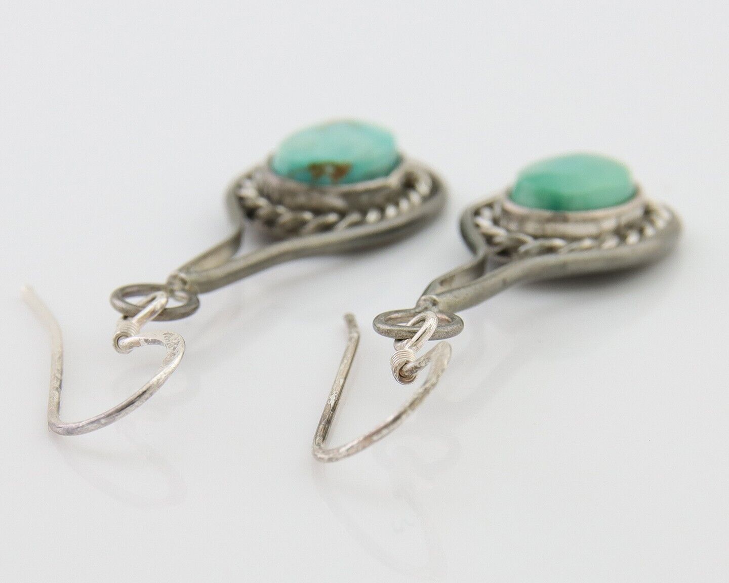 Navajo Dangle Earrings 925 Silver Natural Turquoise Native American Artist C.80s