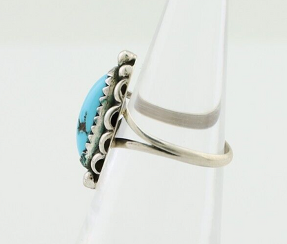 Navajo Ring 925 Silver Sleeping Beauty Turquoise Artist Signed SC C.80's