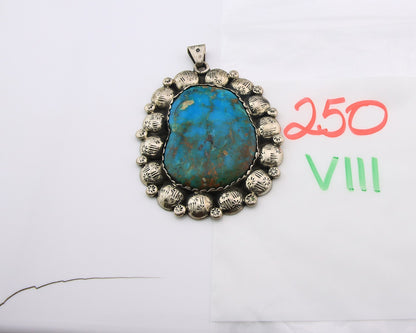 Large Navajo Pendant Sterling Silver Authentic Turquoise Vintage Artist Signed