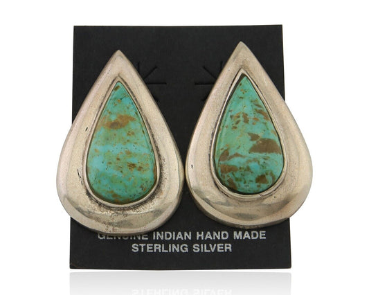 Navajo Dangle Earrings 925 Silver Natural Turquoise Signed Thomas Charay C.1988