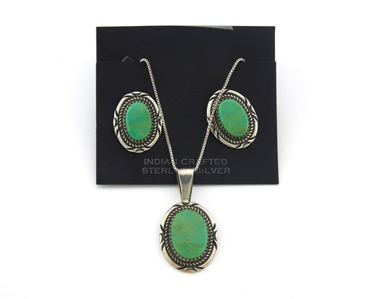 Navajo Necklace Earrings Set Sterling Silver Turquoise Vintage Signed M Begay