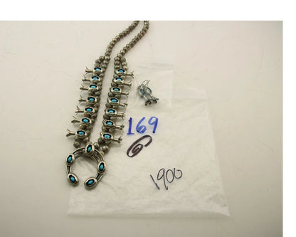 Navajo Squash Necklace Set Sterling Silver Turquoise Vintage Signed Ray Begay