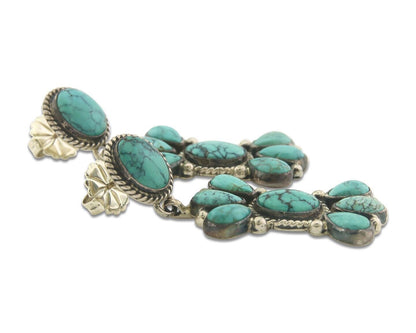 Navajo Earrings 925 Silver Handmade Natural Turquoise Signed Geneva JA C.80's