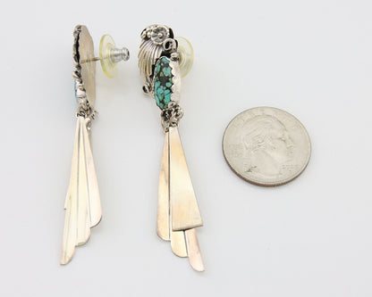 Navajo Dangle Earrings 925 Silver Natural Blue Turquoise Artist Signed M.S. C80s