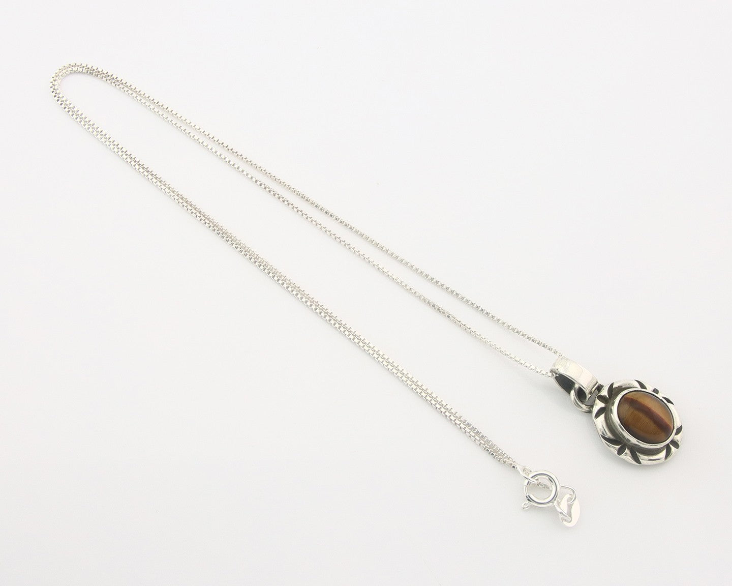 Navajo Sterling Silver Necklace Authentic Tiger Eye Sapphire Vintage Handmade