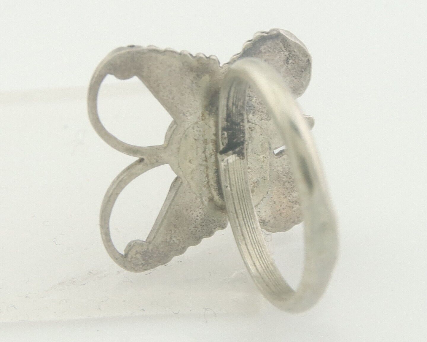 Navajo Ring 925 Silver Inlaid Butterfly Turquoise & Coral C.80's Size 5.0