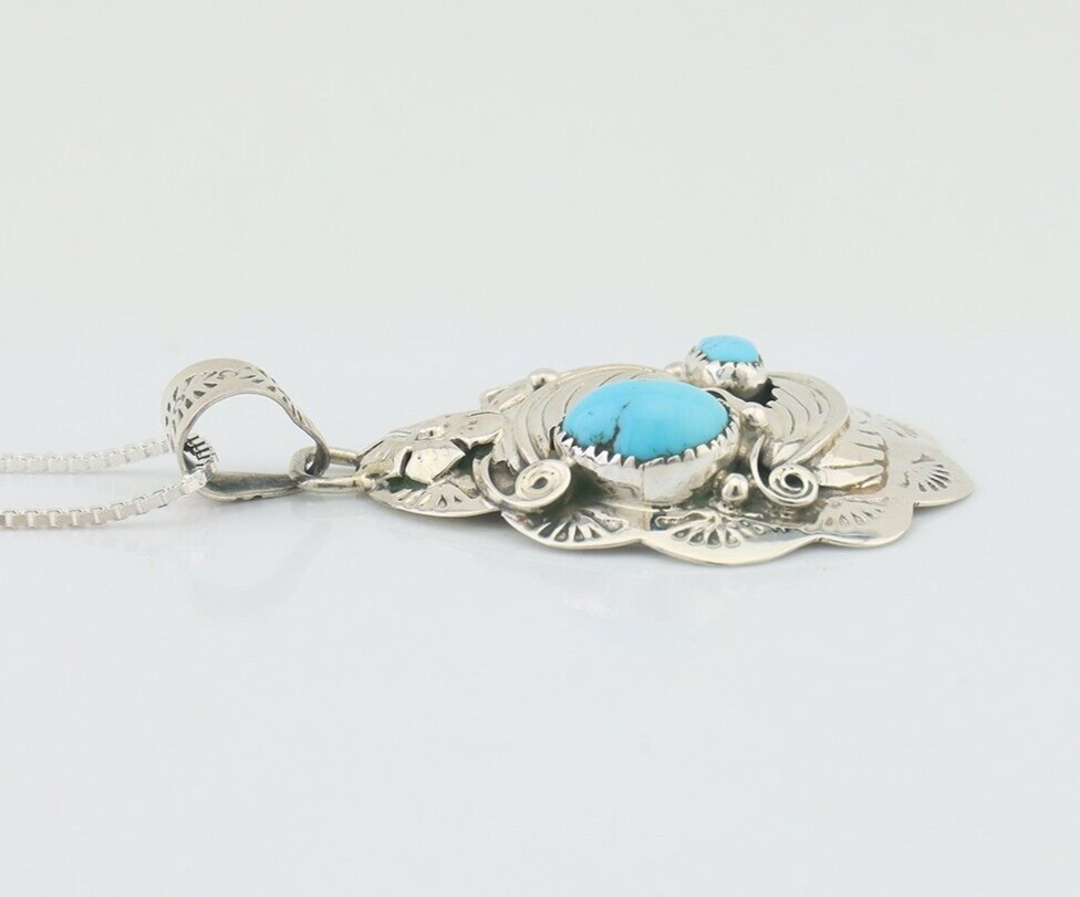 Navajo Necklace 925 Silver Turquoise Native Artist Signed Wilbert Benally C.80's
