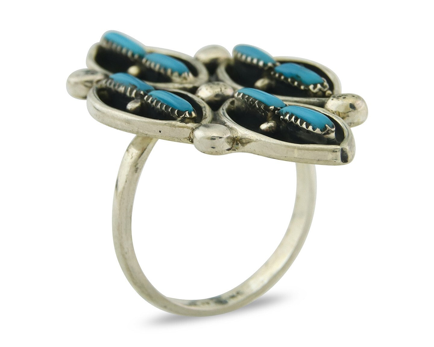 Vintage Zuni Ring 925 Sterling Authentic Natural Turquoise Native Artist Sz 7.25