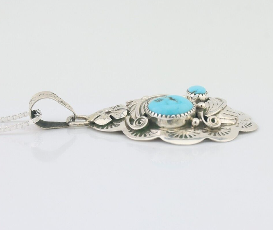 Navajo Necklace 925 Silver Turquoise Native Artist Signed Wilbert Benally C.80s