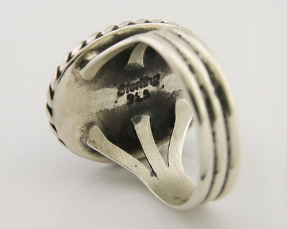 Navajo Ring 925 Silver Natural Malachite Native American Artist C.80's