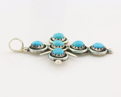 Zuni Cross Pendant Sterling Blue Turquoise Authentic Traditional Signed H&M