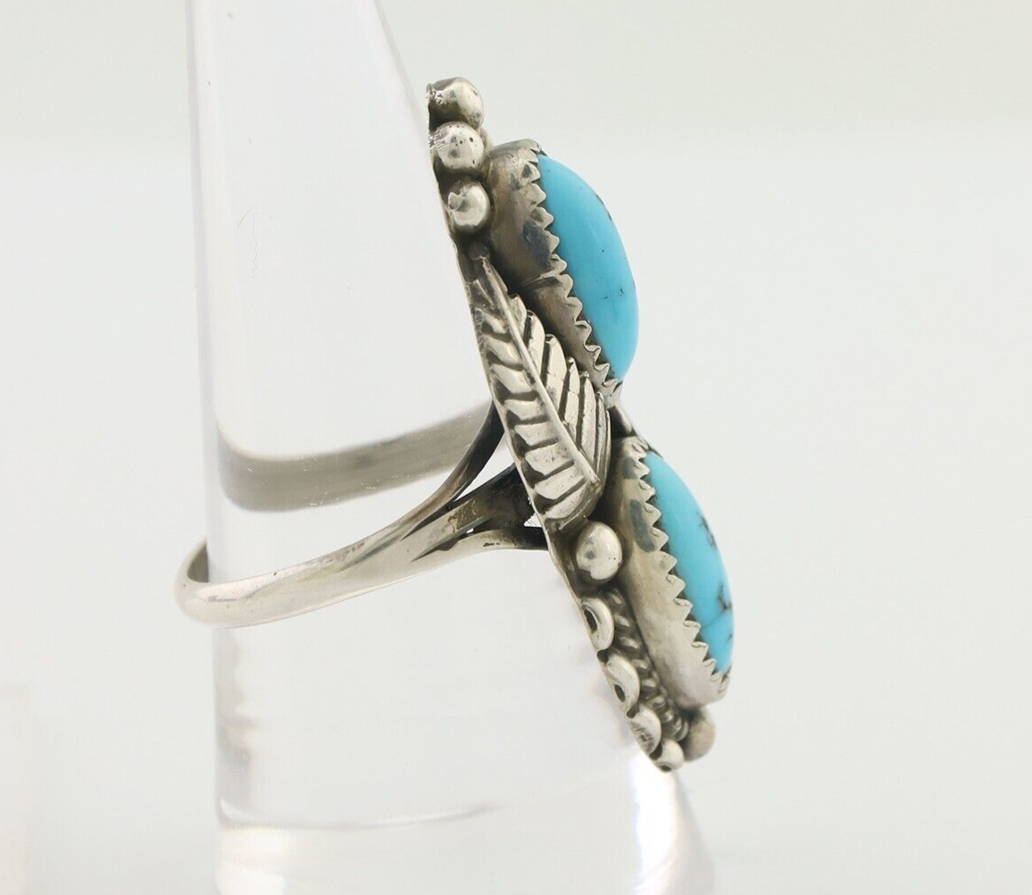 Navajo Ring 925 Silver Sleeping Beauty Turquoise Signed Sharon Cisco C.80's