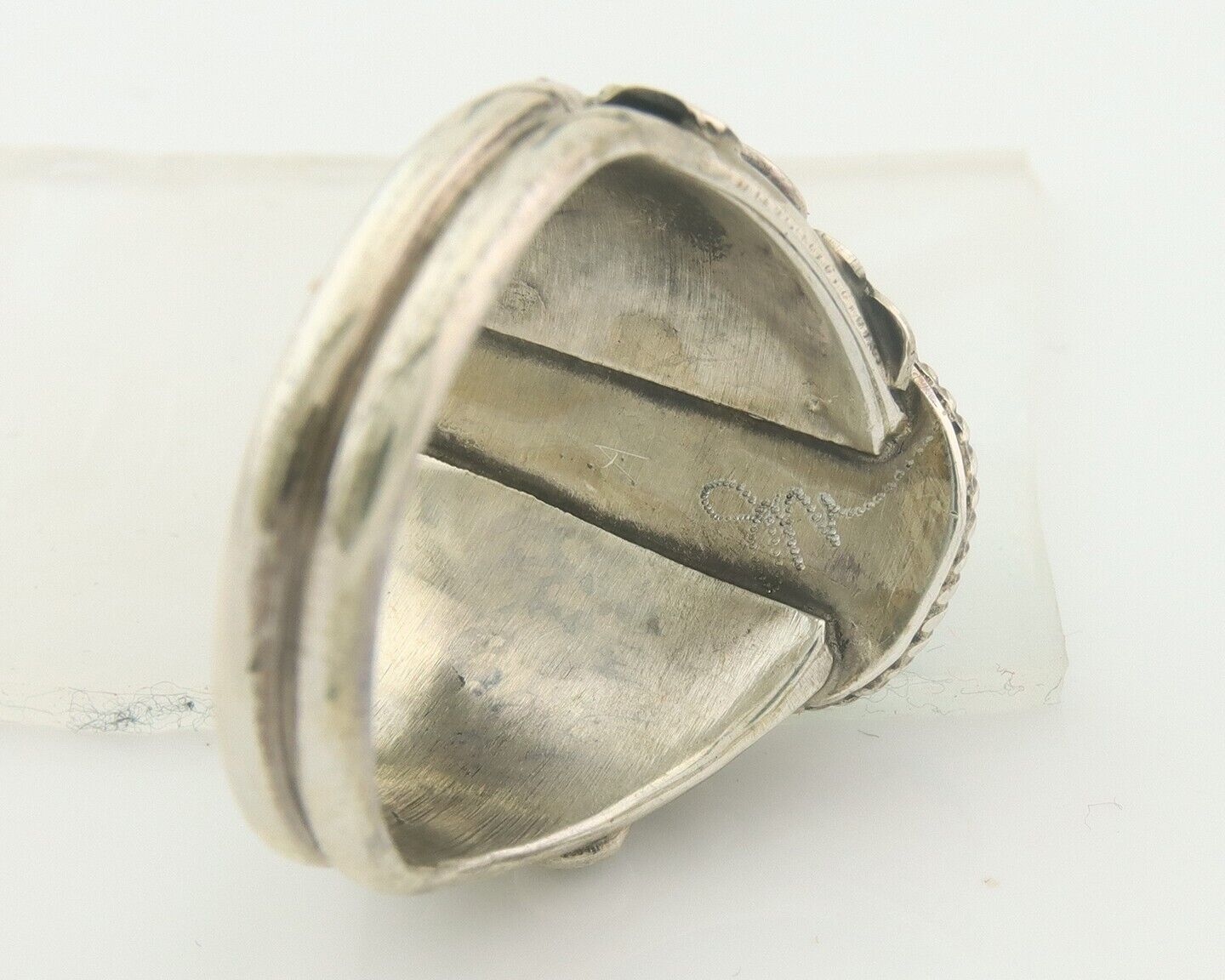 Men Navajo Ring 925 Sterling Natural Coral & Turquoise Signed JM C.80's Sz 12.75