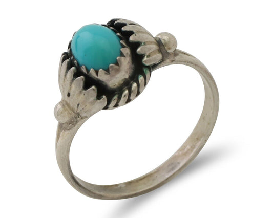 Navajo Ring 925 Silver Kingman Turquoise Native American Artist Made In 1985