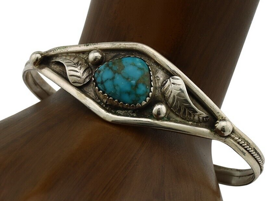 Navajo Bracelet 925 Silver Spiderweb Kingman Turquoise Native American C.80's
