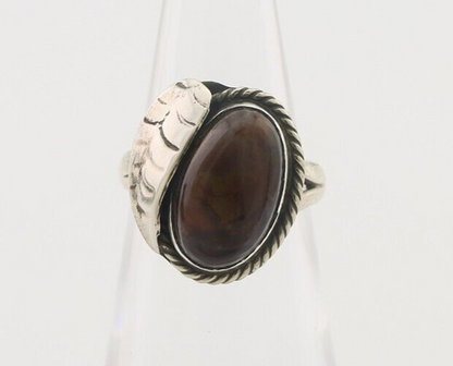 Navajo Handmade Ring 925 Silver Natural Fire Opal Native Artist Size 4.0 C.80's