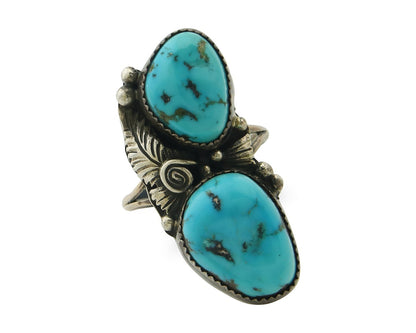 Vintage Navajo Ring 925 Sterling Silver Turquoise Signed Tom Willeto Size 8.75
