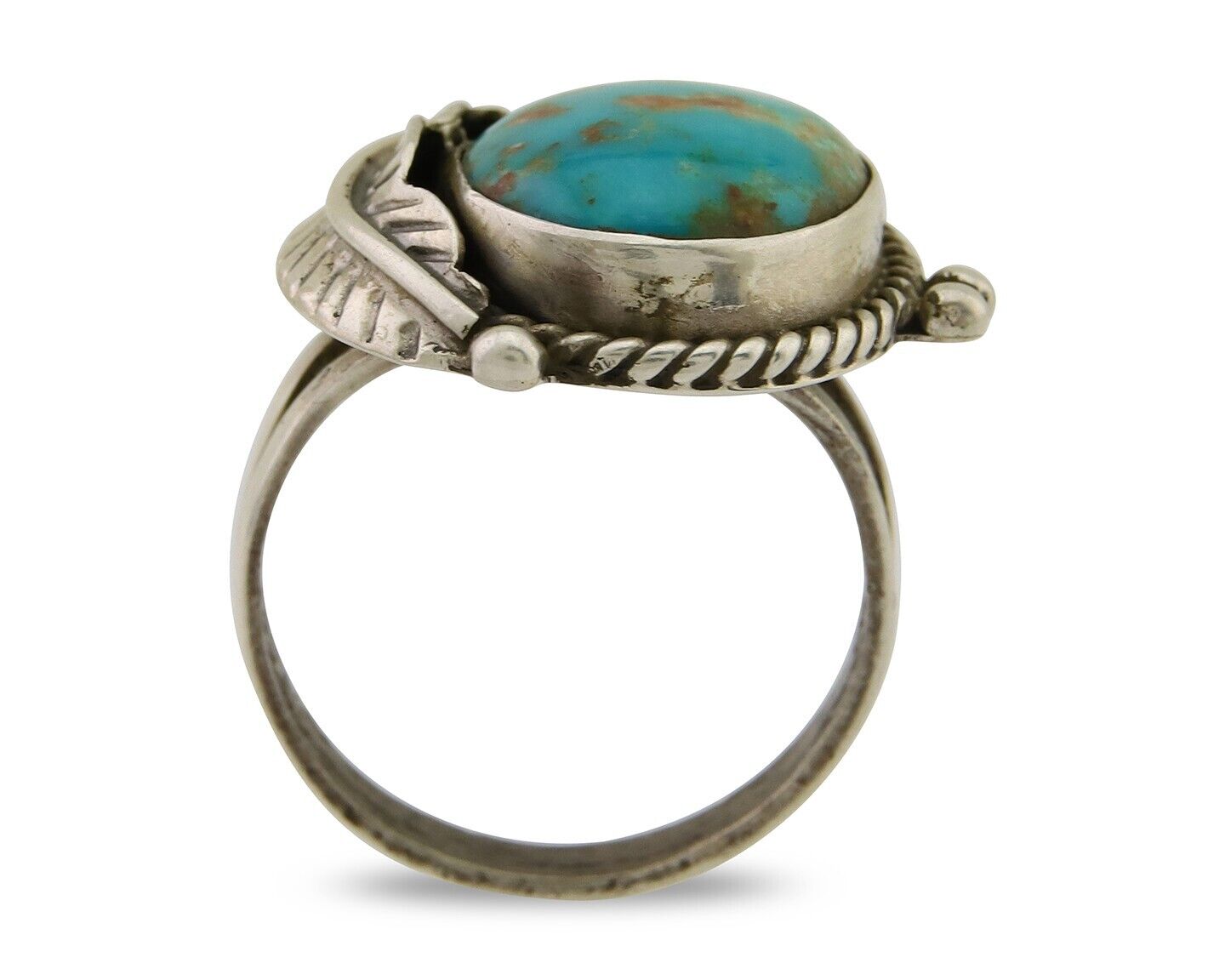 Navajo Ring 925 Sterling Silver Blue Turquoise Native American Artist C.80's
