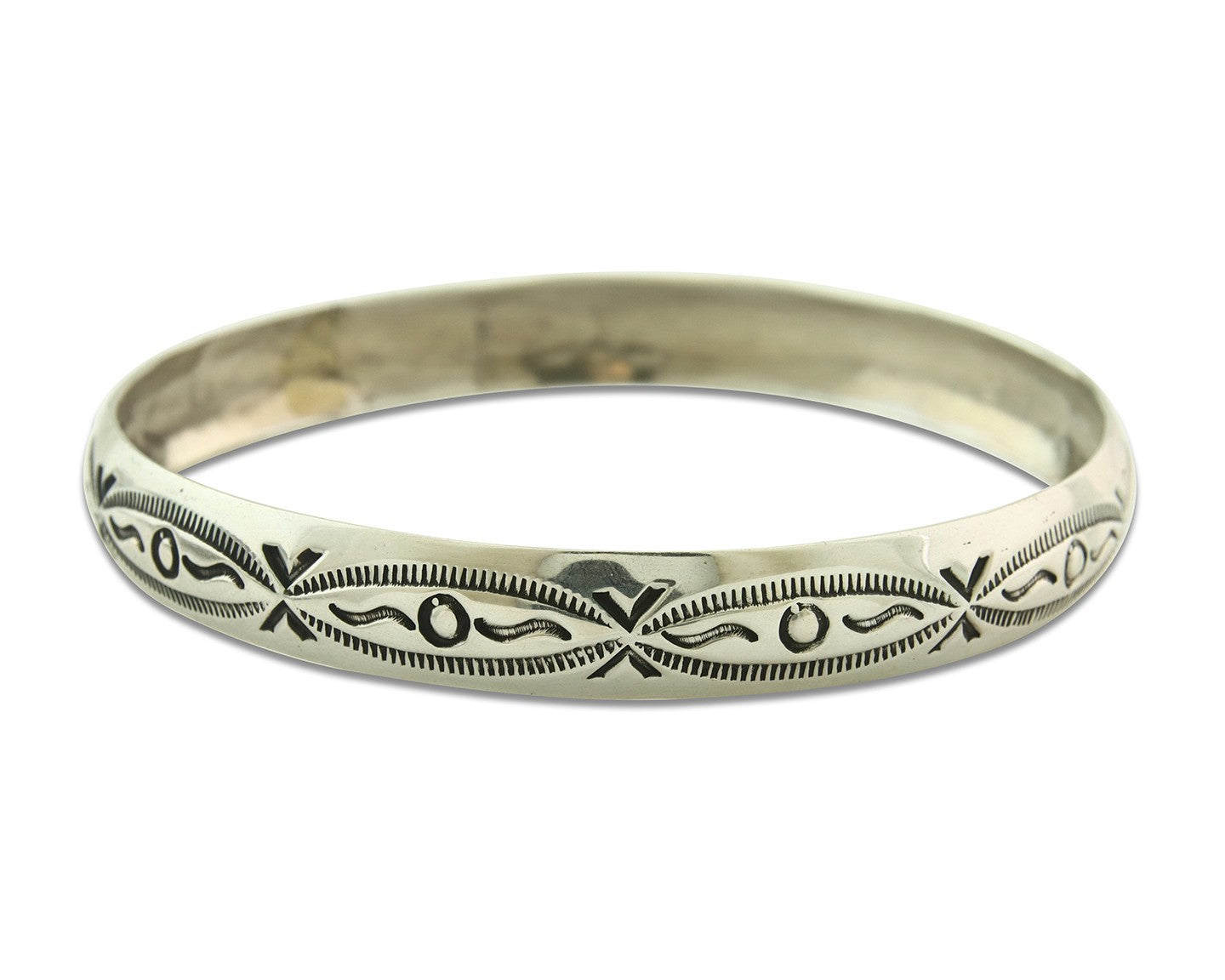 Vintage Navajo Bangle Bracelet Sterling Silver Hand Stamped Signed J