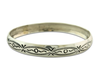 Vintage Navajo Bangle Bracelet Sterling Silver Hand Stamped Signed J