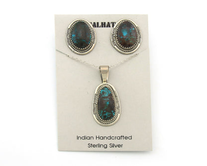 Navajo Necklace Earrings Set Sterling Silver Turquoise Vintage Signed Spencer