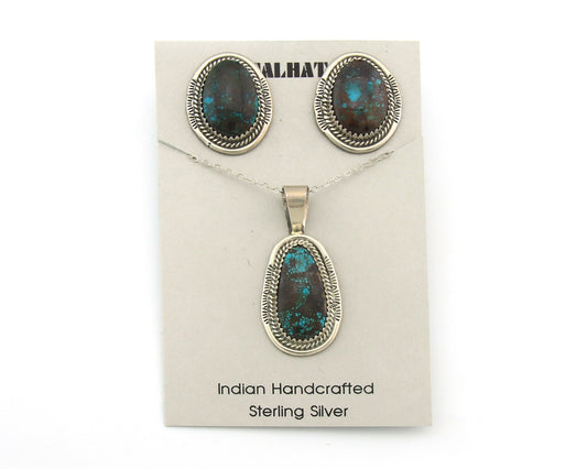Navajo Necklace Earrings Set Sterling Silver Turquoise Vintage Signed Spencer