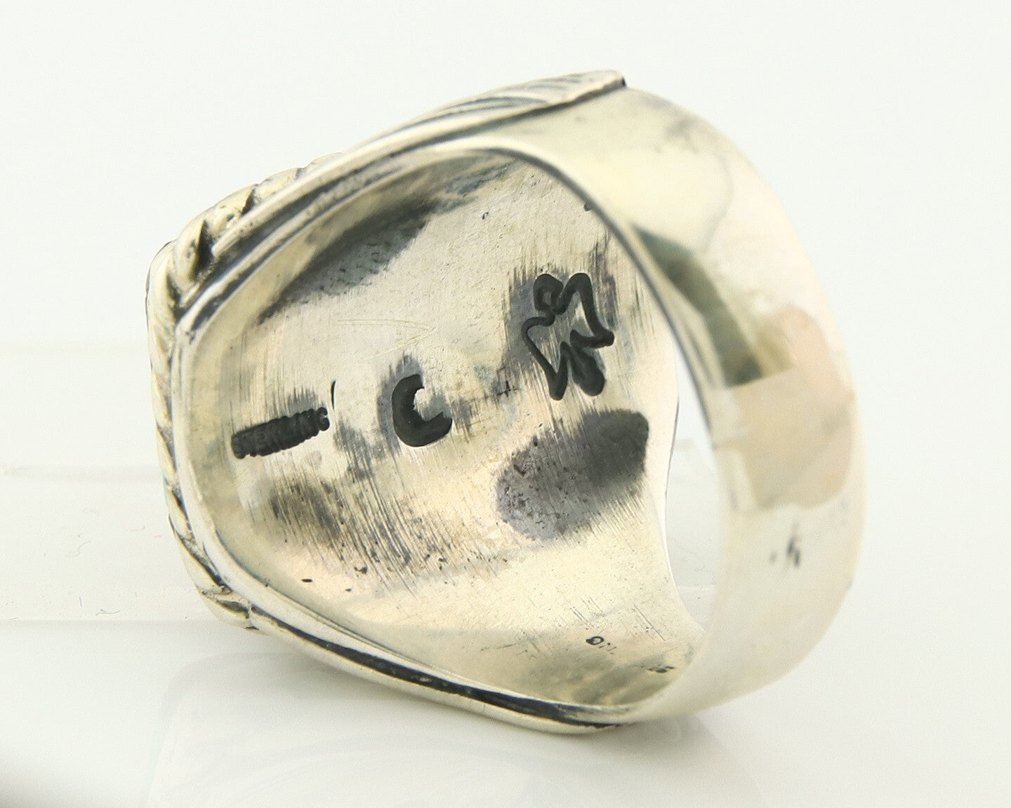 Vintage Navajo Ring 925 Sterling Natural Gemstone Signed C Montoya Size 11.25