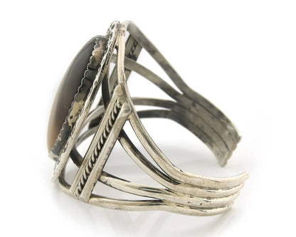 Navajo Cuff Bracelet Sterling Silver Natural Tiger Eye Sapphire Vintage Handmade