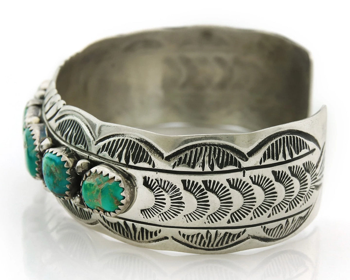 Navajo Cuff Bracelet Sterling Silver Turquoise Vintage Signed WB