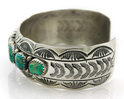 Navajo Cuff Bracelet Sterling Silver Turquoise Vintage Signed WB
