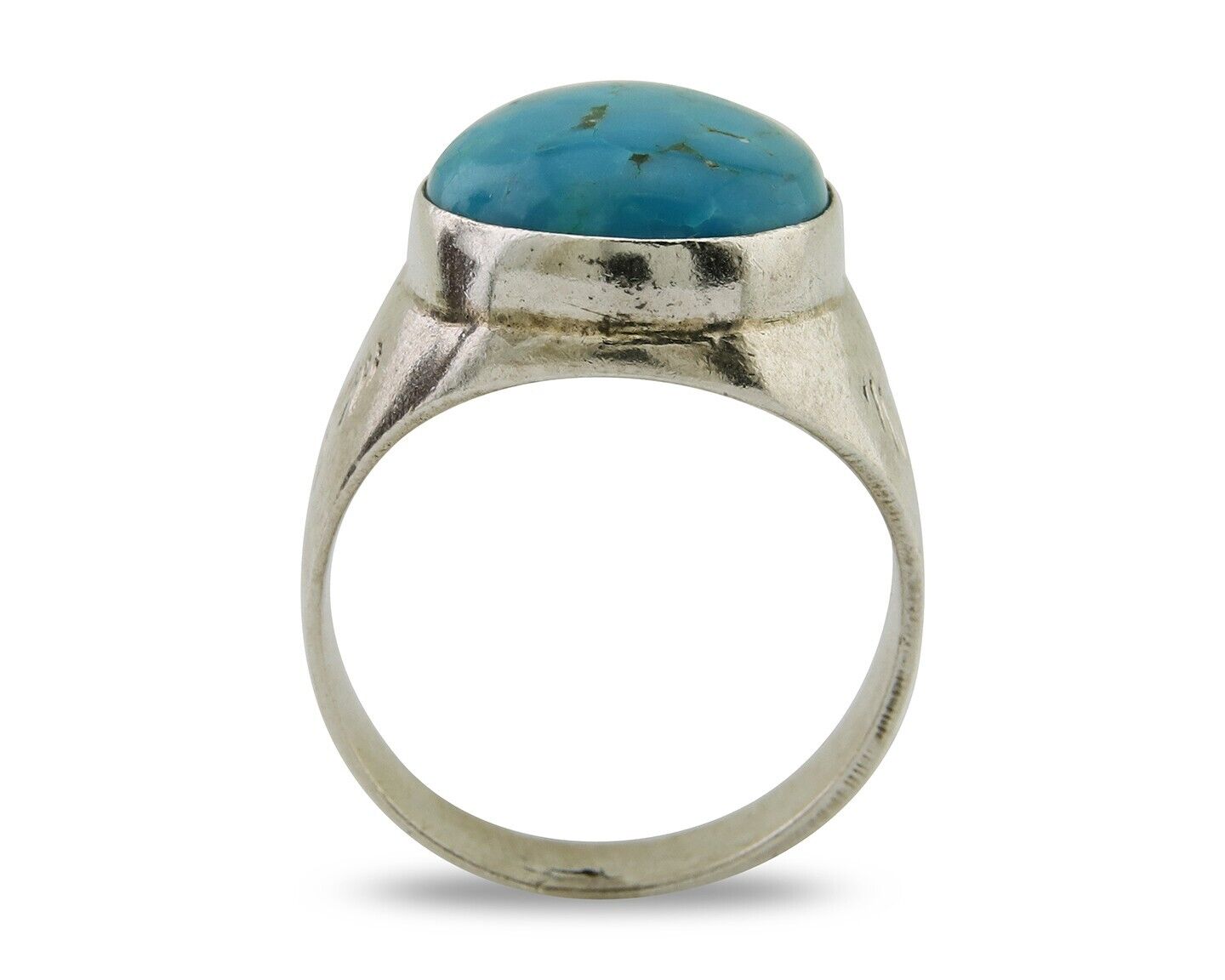 Men Navajo Hand Stamped Ring 925 Silver Arizona Turquoise Artist C.80's
