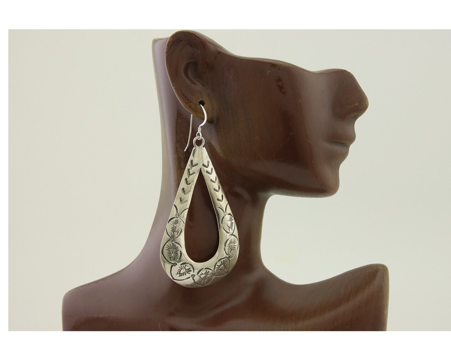 Navajo Dangle Earrings 925 Silver Hand Stamped Native American Artist C.80's