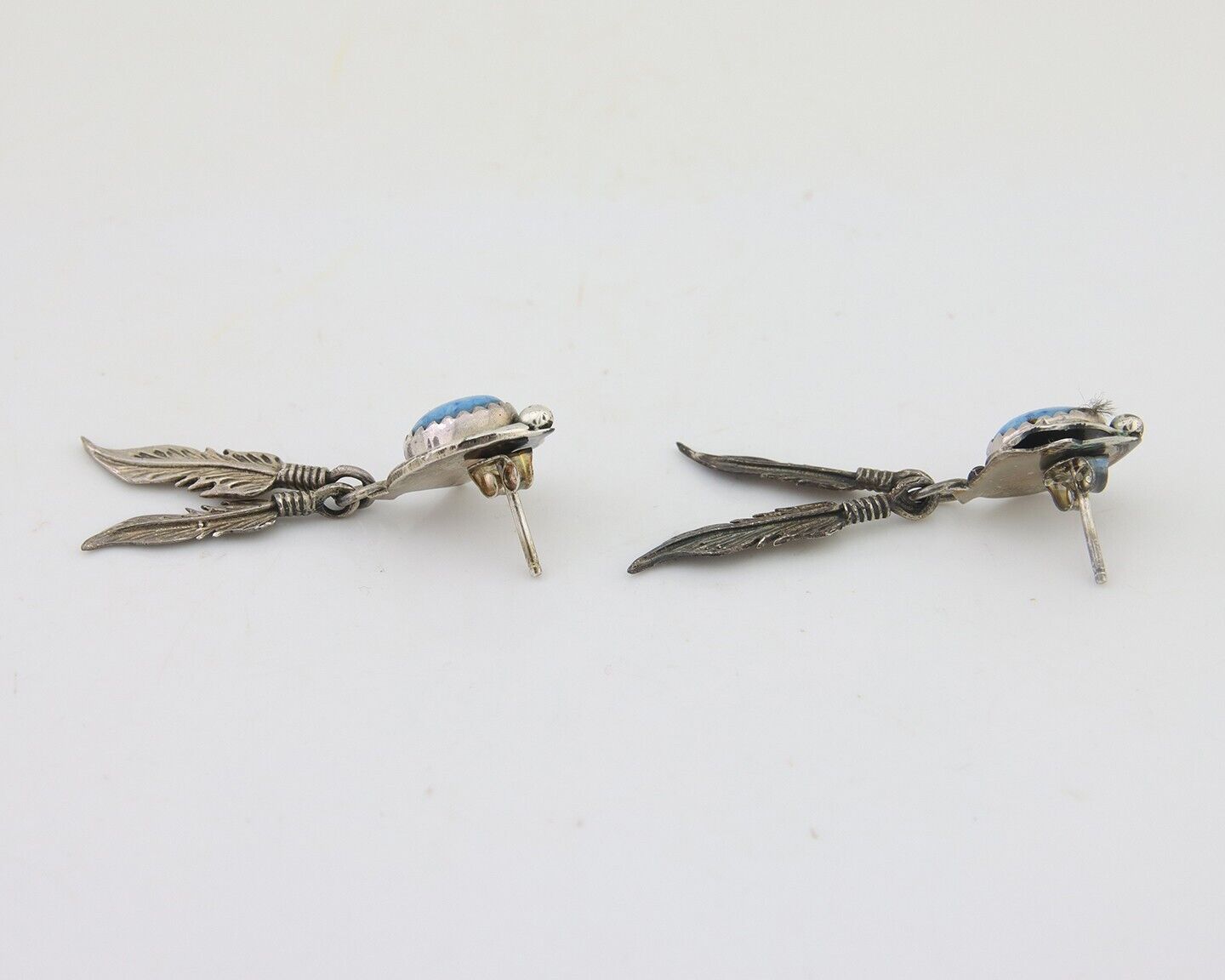 Navajo Earrings 925 Silver Blue Denim Lapis Native American Artist C.80's