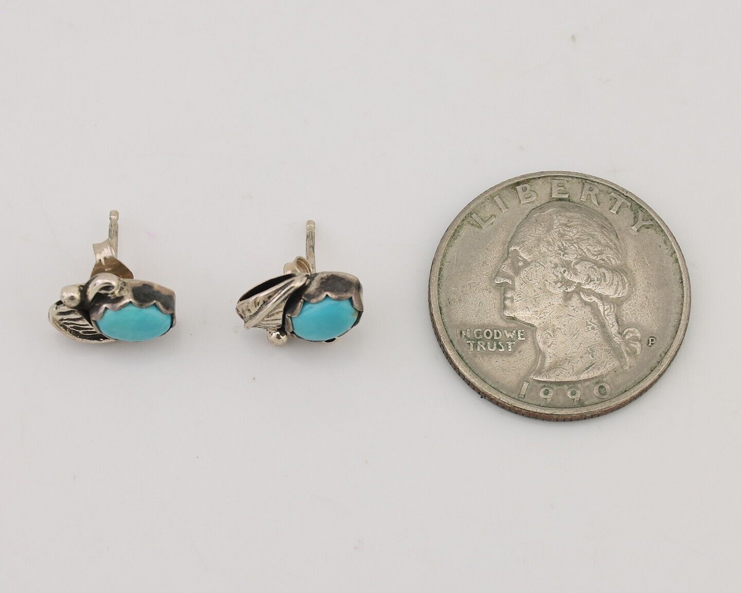 Navajo Handmade Earrings 925 Silver Natural Turquoise Native Artist C.80's