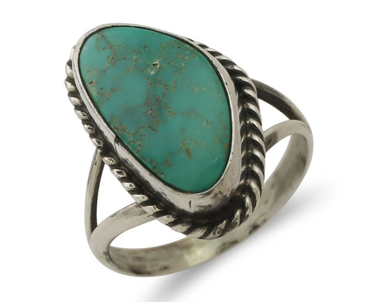 Navajo Ring 925 Silver Blue Gem Turquoise Artist Signed Rabbit Stick C.80's