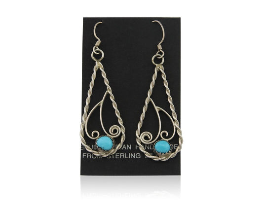 Navajo Dangle Earrings 925 Silver Natural Turquoise Artist Signed JB C.80's