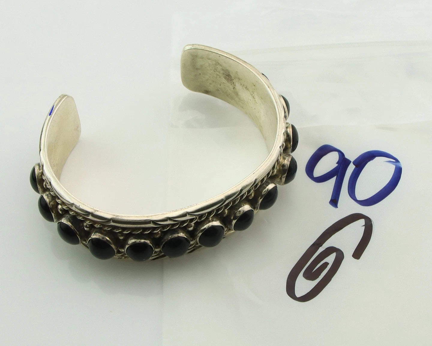 Men Navajo Cuff Bracelet Sterling Silver Black Onyx Vintage Signed BT