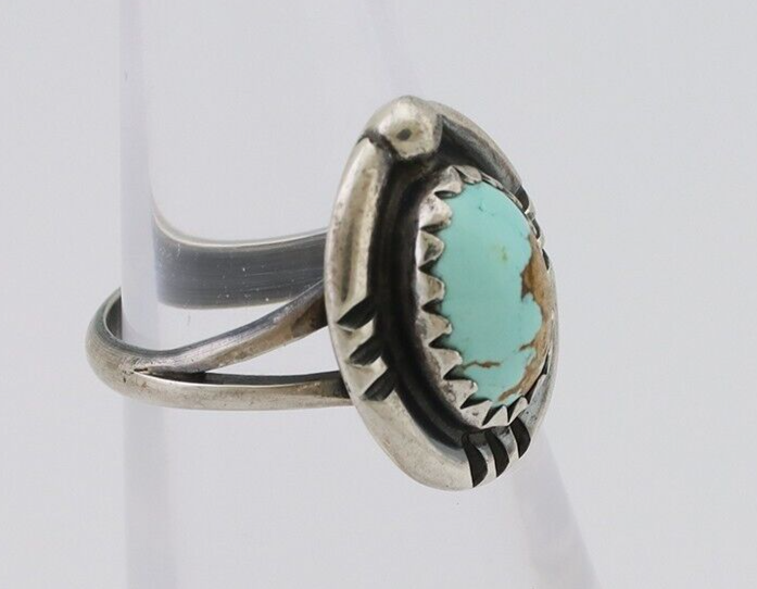 Navajo Ring 925 Silver Kingman Turquoise Native American Artist C.80's