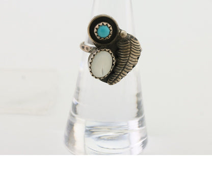 Vintage Handmade Navajo Ring Turquoise & MOP 925 Silver Size 5.75 C.80's