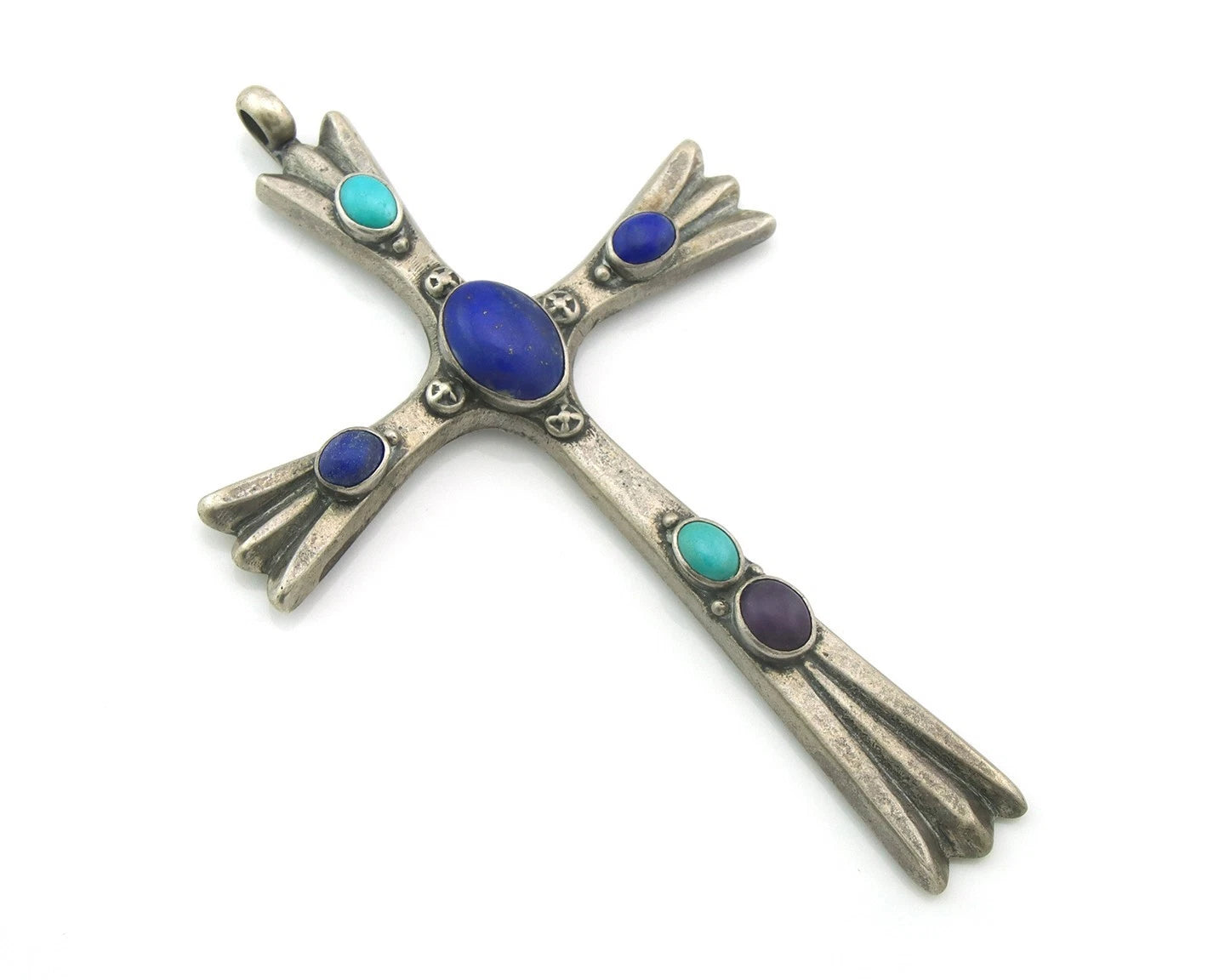 Navajo Cross Pendant Sterling Silver Natural Gemstones Artist Signed De Chelly