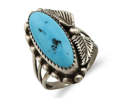 Navajo Ring 925 Silver Sleeping Beauty Turquoise Signed SC C.80's