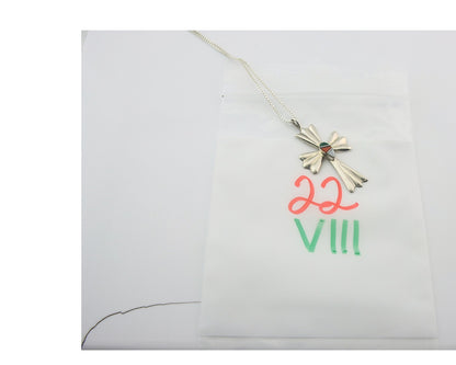 Navajo Cross Necklace Sterling Silver Authentic Natural Gemstones Signed M