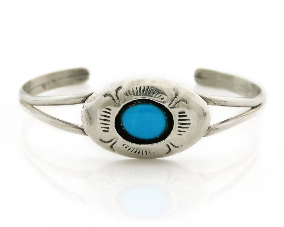 Navajo Cuff Bracelet 925 Sterling Silver Vintage Turquoise Signed LP HandStamped