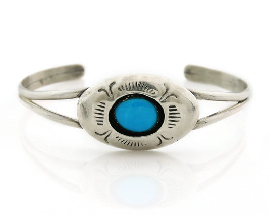 Navajo Cuff Bracelet 925 Sterling Silver Vintage Turquoise Signed LP HandStamped
