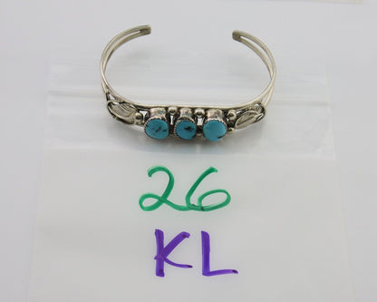 Navajo Bracelet 925 Silver Natural Blue Turquoise Native American Artist C.80's