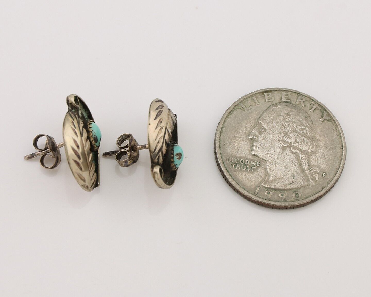 Navajo Earrings 925 Silver Natural Turquoise Native American Artist C.80's