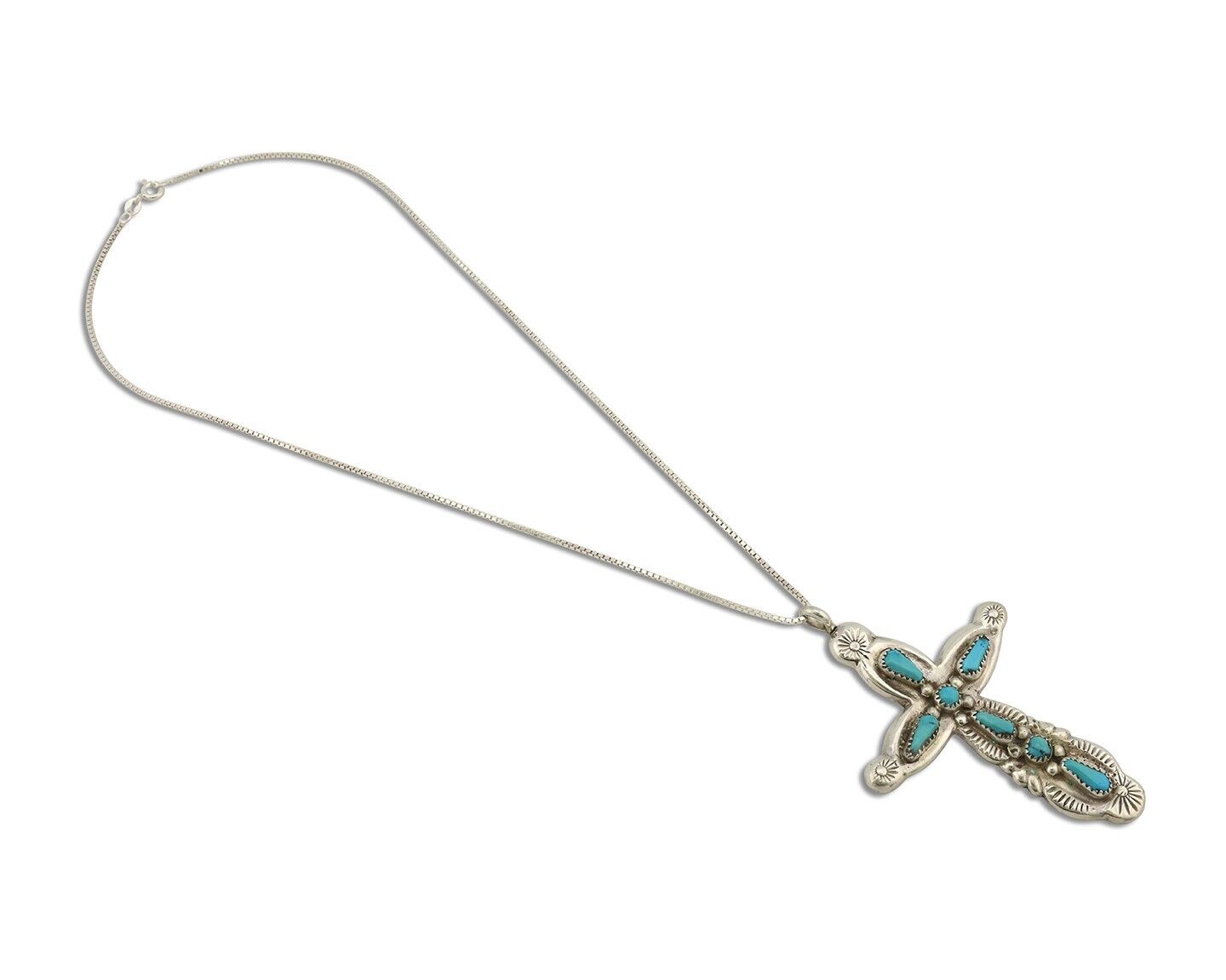 Zuni Cross Pendant 925 Silver SB Turquoise Artist Signed B. IULE C.80's