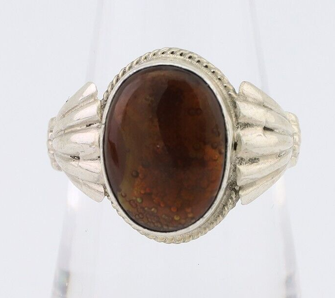 Navajo Handmade Ring 925 Silver Natural Fire Opal Native Artist Size 7.25 C.80's