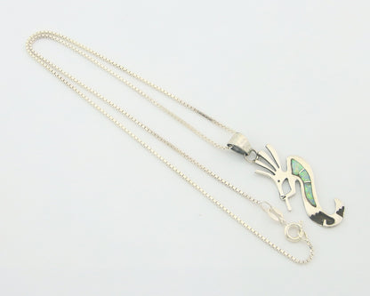 Navajo Kokopelli Necklace Sterling Silver Opal Vintage Signed BB